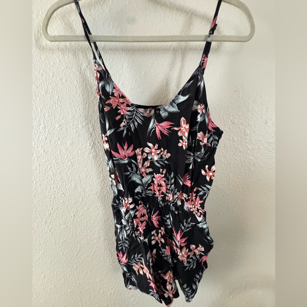 H&M Black and Pink Tropical Floral Romper